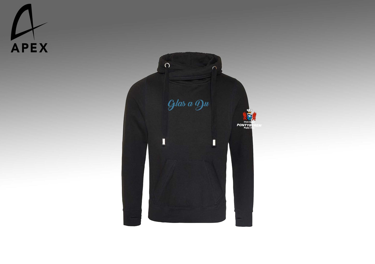 Pontyberem RFC Cross neck hoodie - Black